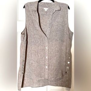 J Jill Love Linen Sleeveless High Low Tunic Heather Brown, Size XL